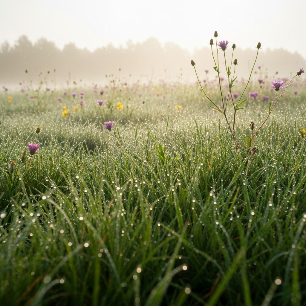 Spokojna łąka z rosą